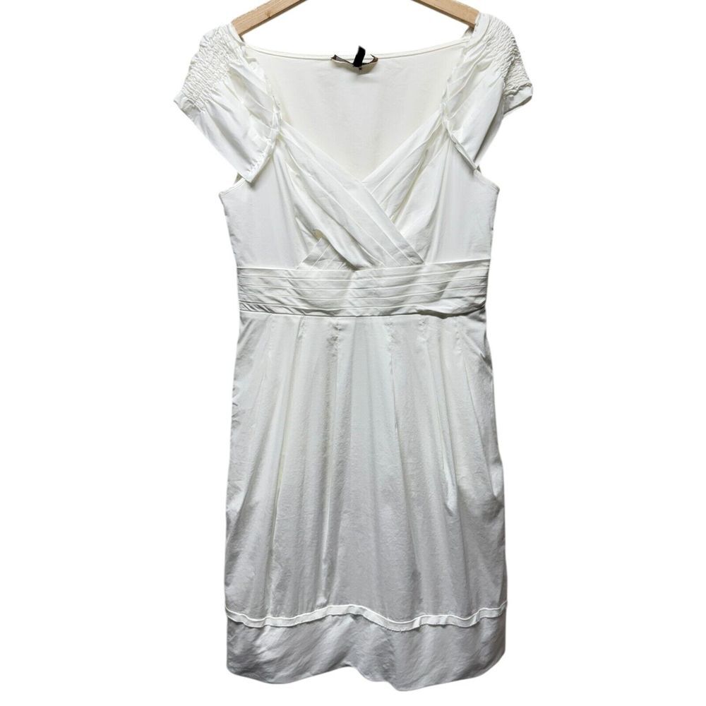 BCBG‎ Max Azria White Dress Size 8 Smocked Ruffle Sleeve Coquette Cottagecore
